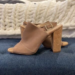 BCBG sling back cork screw heel